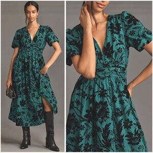 ANTHROPOLOGIE Feminine Floral Velvet Burnout The Katerina Maxi Dress Sz XXS NWT